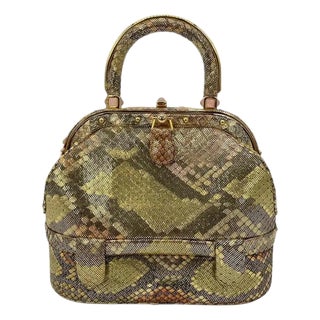 Vintage Judith Leiber Pink Gold Python Snakeskin 007 James Bond Bag For Sale