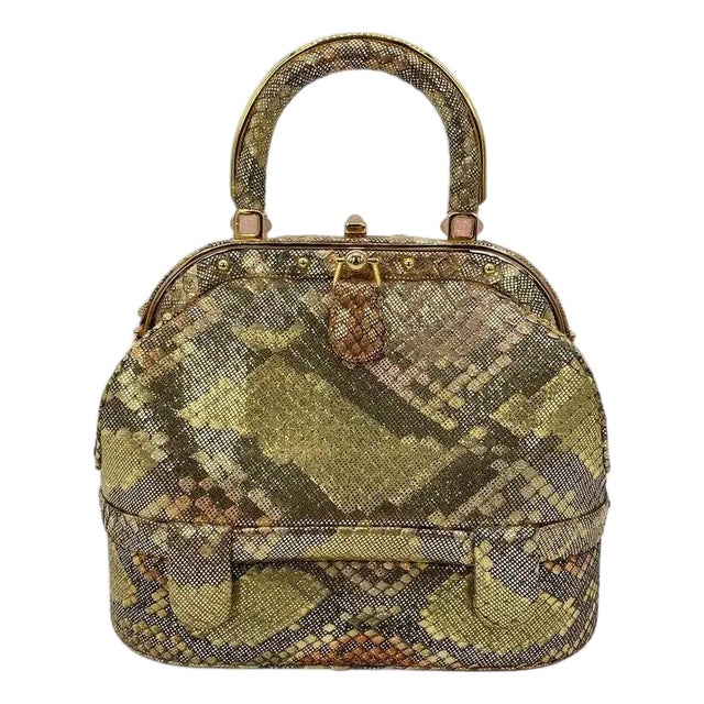 Vintage Judith Leiber Pink Gold Python Snakeskin 007 James Bond Bag For Sale