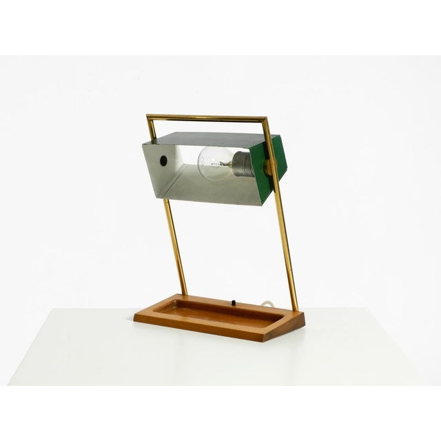 Large Table Lamp with Brass Frame, Teak Base, and Green Lampshade from Temde, 1960s For Sale - Image 6 of 18