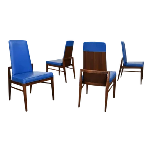 Vintage Mid Century Modern Foster-McDavid Cobalt Blue Faux Leather Dining Chairs Set of 4