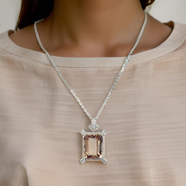 Natural Smoky Topaz Diamond Necklace 20" 14k Gold 38.38 TCW Certified For Sale - Image 13 of 16