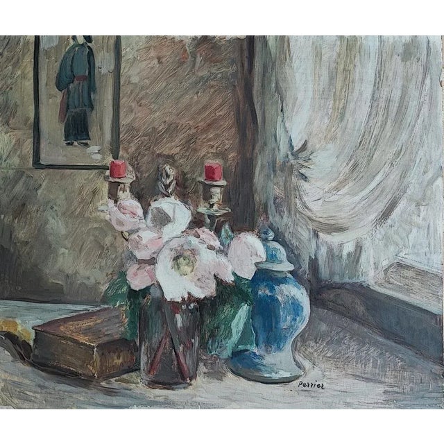 Perrier, Still Life with Candleholder and Candy Dish, 1946, Oil on Cardboard, in Very Good conditions. Designed 1920 to...