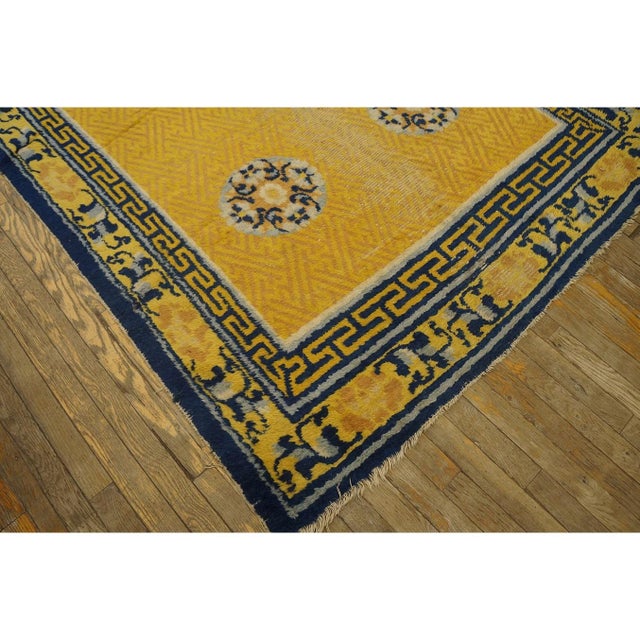 1750s Classic Yellow Greek Key Antique Chinese Ningxia Hallway Runner Wool Rug For Sale In New York - Image 6 of 10