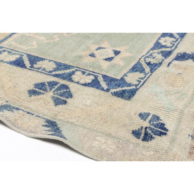 Handmade Beige and Blue Oushak Wool Runner Rug For Sale - Image 9 of 11