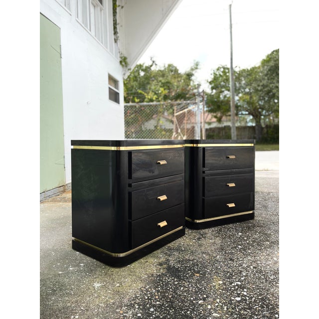 Vintage Modern Black + Gold Nightstands With Stowaway PullOut Tray