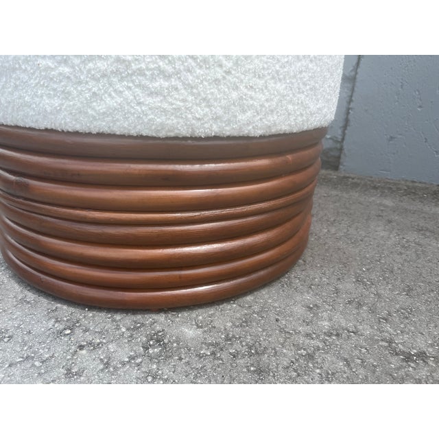 Franco Albini 1970s Round Rattan Ottoman, Boucle, Mid Century For Sale - Image 4 of 10