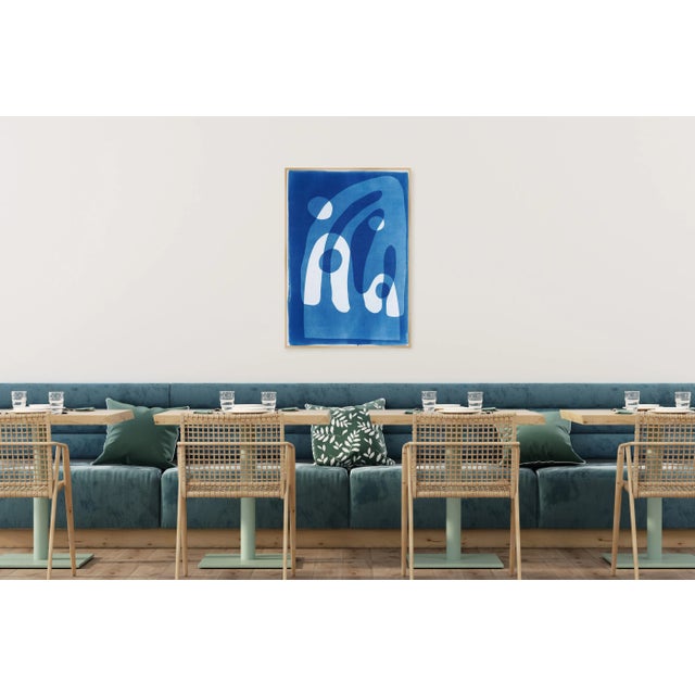 Blue 2024, Modern Landscape Style, Handmade Unique Monotype Cyanotype on Watercolor Paper by Kind of Cyan For Sale - Image 8 of 8