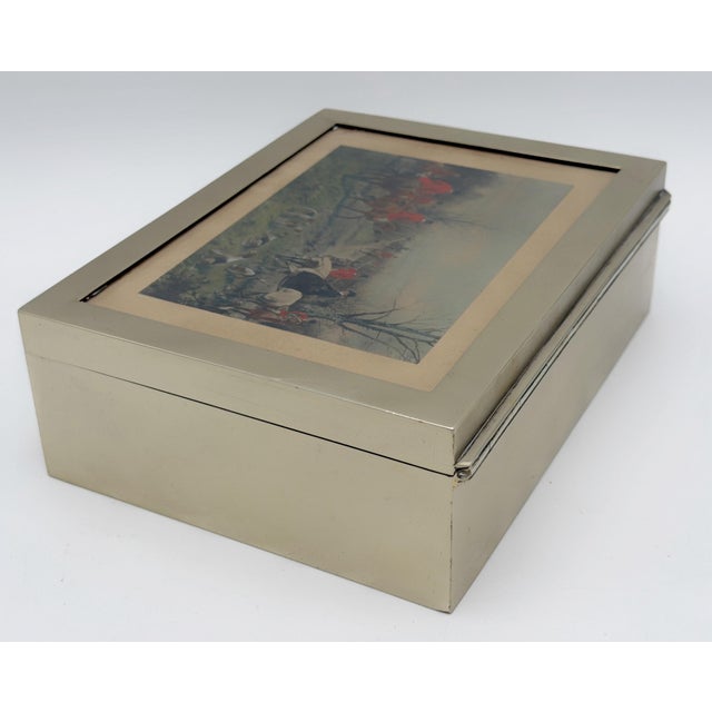 Vintage English Hunt Scene Silver Plate and Glass Humidor or Trinket Box For Sale - Image 10 of 12