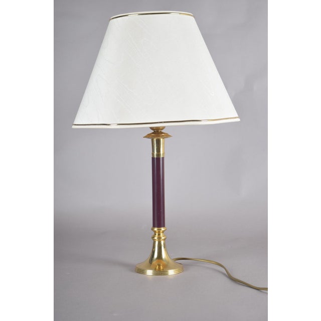 Vintage Brass Table Lamp with Burgundy Column and White Shade, 1980s For Sale - Image 9 of 11