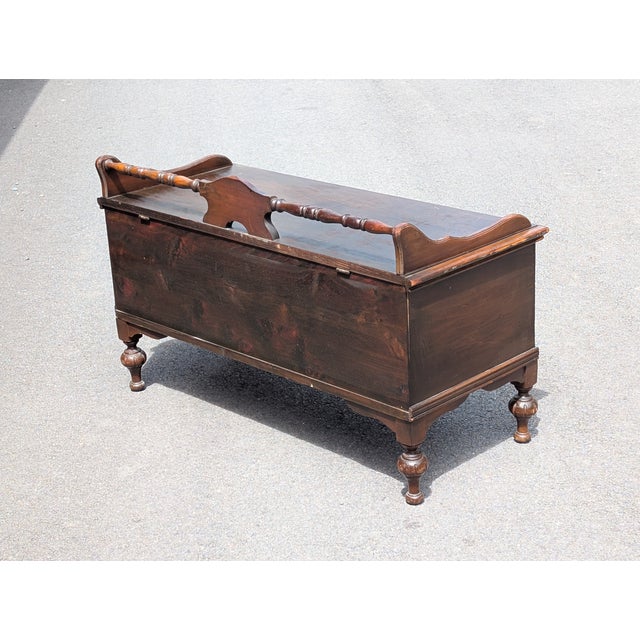 Vintage Jacob Bloom Style Mid-Century Walnut Stained Cedar Chest Storage Bench For Sale - Image 9 of 10