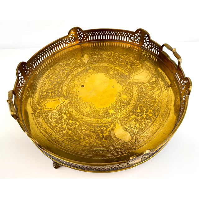 Metal French Gilt Brass Pierced Gallery Tray With Engraved Base, Late 19th Century For Sale - Image 7 of 8