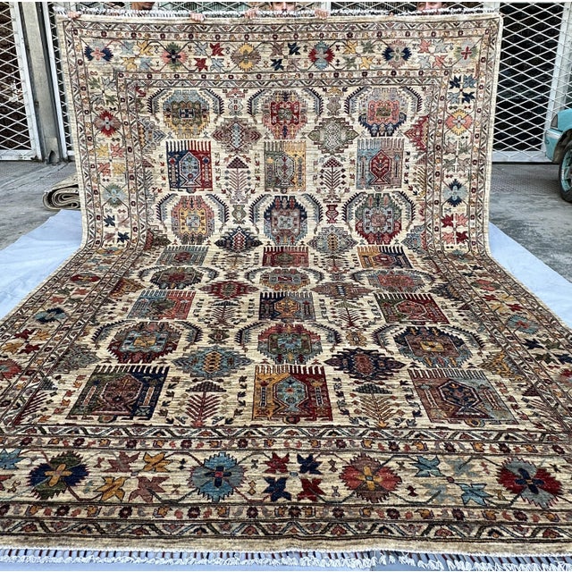 Hand-Knotted Afghan Kazak Wool Area Rug - 9'0" X 11'10 For Sale - Image 4 of 12