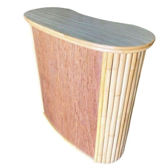 Mid-Century Modern Restored Mid-Century Vertically Stacked Curved Stacked Dry Rattan Bar For Sale - Image 3 of 5