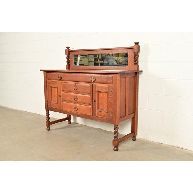 A gorgeous antique Mission or Arts & Crafts period sideboard, buffet server, or bar cabinet By Stickley Brothers USA,...