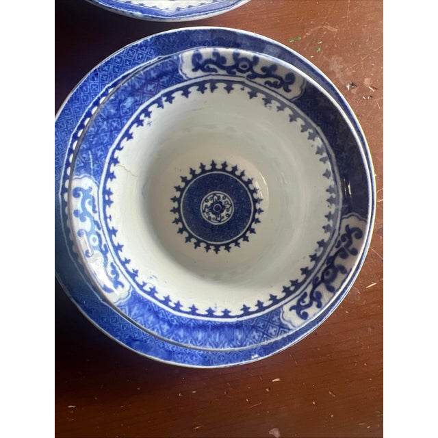 American Mid 19th Century 12 Antique Blue Transfer Decorated Cup & Saucers, "Dagger Border" by J. Wedgwood For Sale - Image 3 of 12