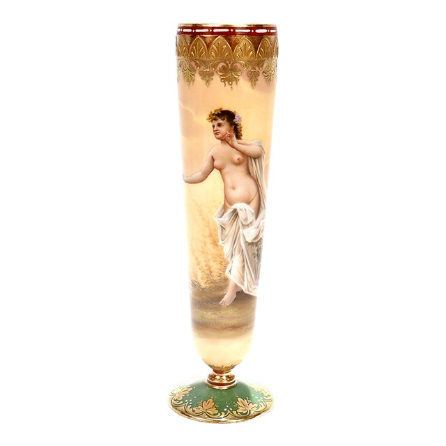 Antique Hand Painted Royal Vienna Gilt Porcelain Bud Vase Entitled 'Echo' For Sale