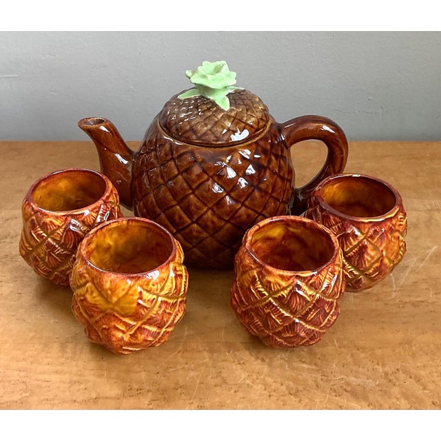 Vintage Pineapple Ceramic Teapot and Mugs Set For Sale - Image 4 of 13
