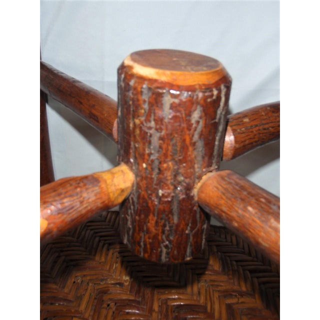 Early 20th Century Early 20th Century Antique Hickory Rustic Adirondack End Table Logs and Herringbone Weave 1 For Sale - Image 5 of 10