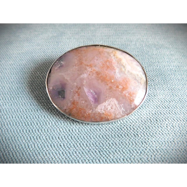 Antique Rose Quartz and Sterling Silver 19th C. English Brooch Pin For Sale - Image 4 of 8