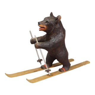 Antique Carved Black Forest Skiing Bear, Brienz Switzerland Ca. 1930 For Sale