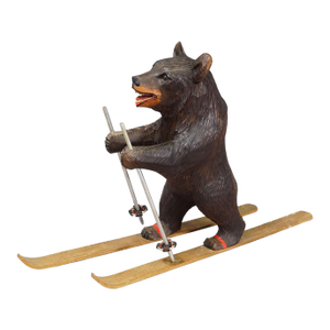 Antique Carved Black Forest Skiing Bear, Brienz Switzerland Ca. 1930