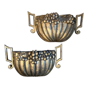 1960s Oversized Italian Hand-Carved Gilded Cornucopia Wall Sconces - a Pair