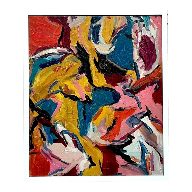 Vintage Boho Original Abstract Oil on Canvas For Sale