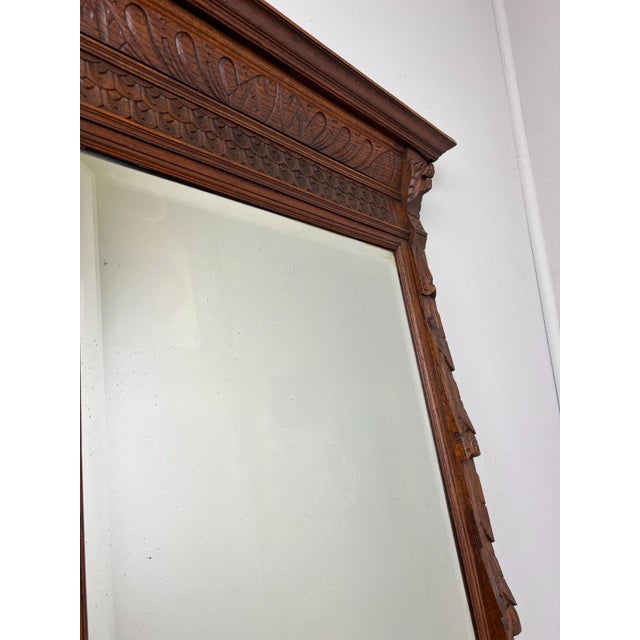 Antique French Oak Wall Mirror in Carved Wall Frame For Sale - Image 9 of 15