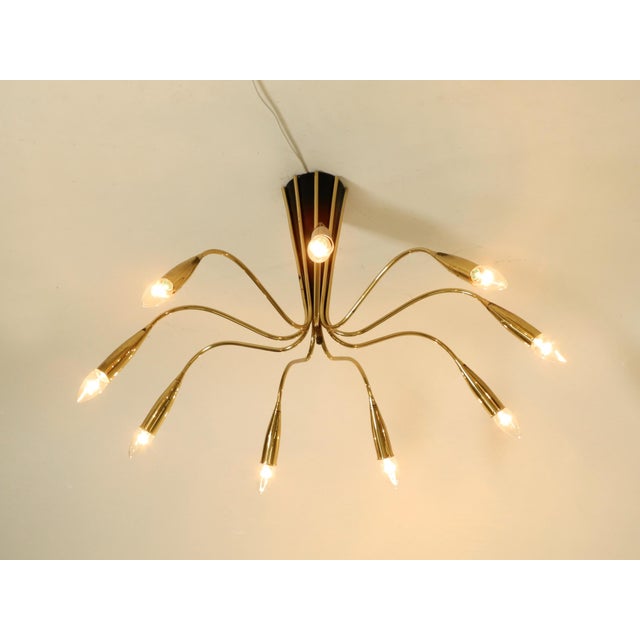 Large Mid-Century Modern Brass 9-Arm Sputnik Chandelier, 1950s For Sale - Image 9 of 18
