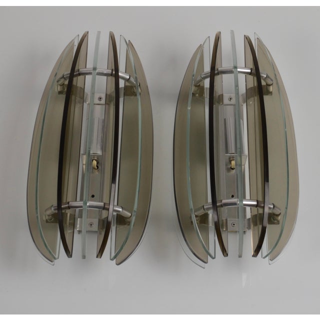 Glass Italian Veca Smoked and Clear Glass Sconces from Veca, 1970s, Set of 2 For Sale - Image 7 of 18