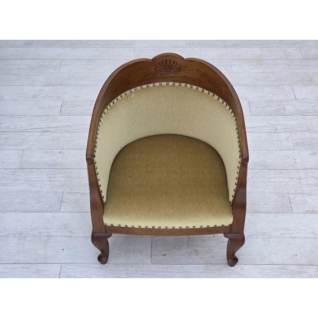 Danish Children's Armchair in Light Green Furniture Velour and Oak, 1950s For Sale - Image 12 of 17