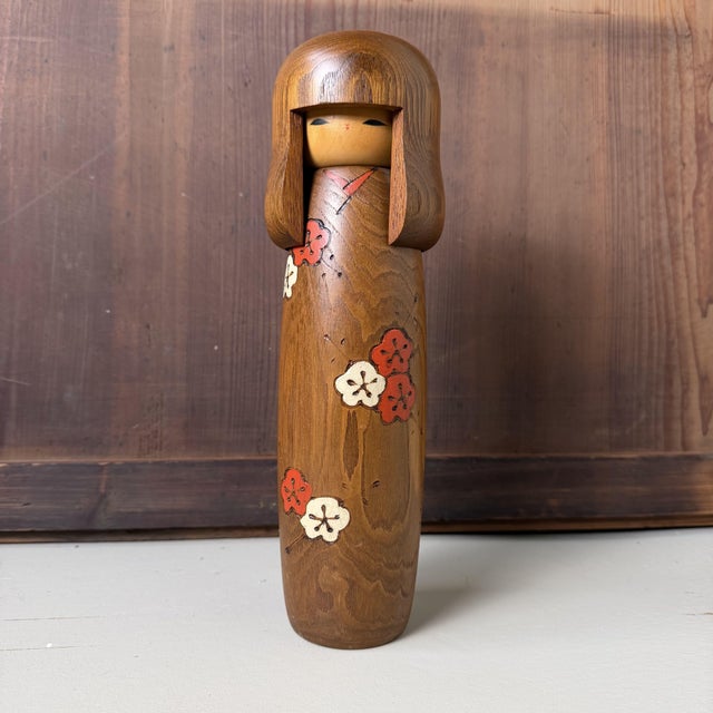 Vintage Usaburo Kokeshi with Plum Blossom, 1970-1980 For Sale - Image 10 of 10