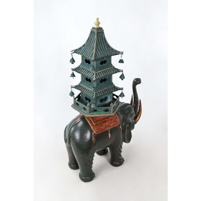 Dark Green Elephant Carrying Pagoda Sculpture For Sale In New York - Image 6 of 10