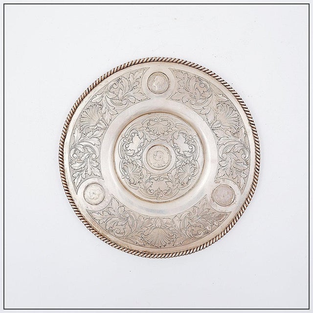 Antique Silver Plate with Four Portuguese Coins, 1900s For Sale - Image 13 of 13