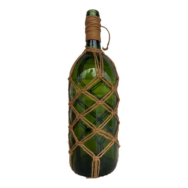 Mid Century Vintage Green Bottle With Macrame Rope Decanter,Vase For Sale