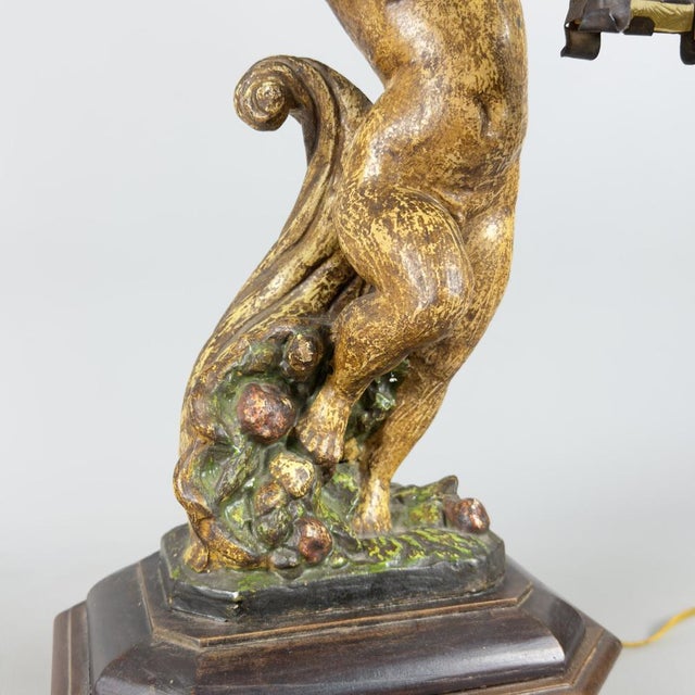 Antique Terracotta Cherub Table Lamp with Wooden Base, Early 1900s For Sale - Image 10 of 18