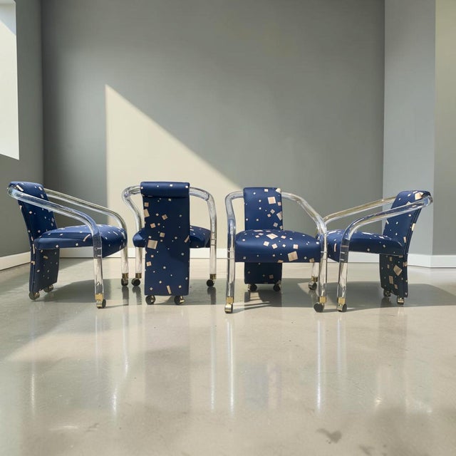 Metal Upholstered Charles Hollis Jones Style Lucite Dining Chairs - Set of 4 For Sale - Image 7 of 13
