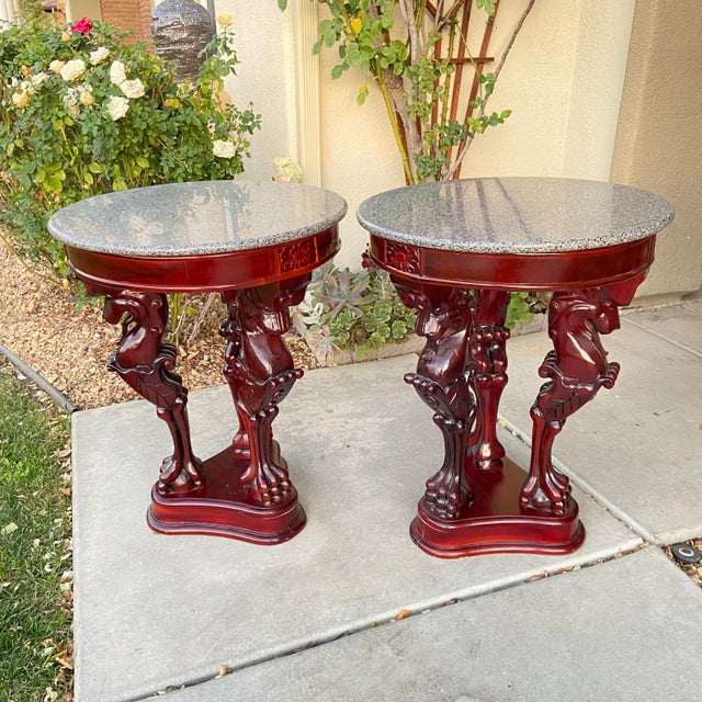 1980s Vintage Marble Mahogany Victorian Wood Tables - a Pair For Sale - Image 5 of 5