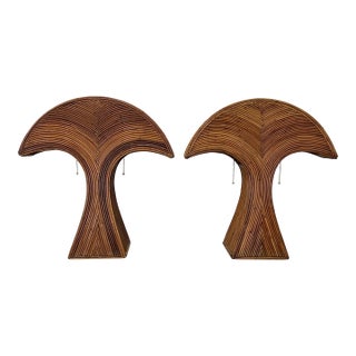 Pair of Italian Pencil Reed Palm Tree Shaped Table Lamps, 1970s For Sale