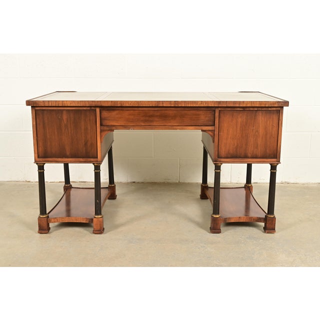 Hekman Furniture French Empire Burled Walnut Leather Top Desk, Circa 1960s For Sale - Image 12 of 13