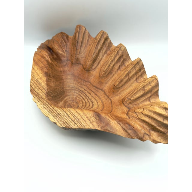 Mid-Century Modern Hand Carved Wood Shell Bowl, Coastal Organic Decorative Catchall For Sale - Image 3 of 7