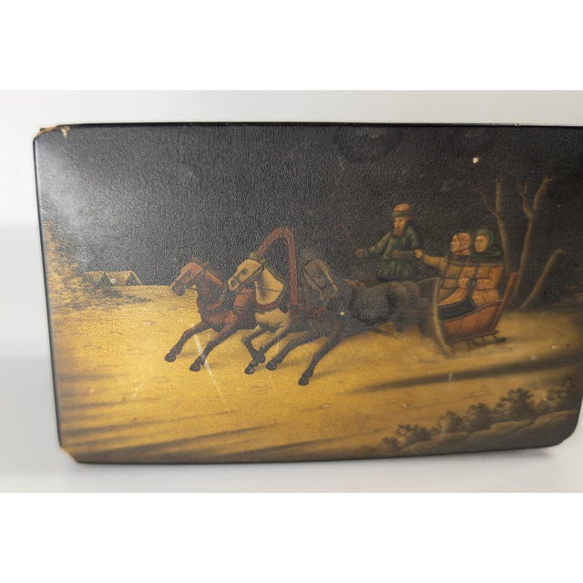 19th Century Imperial Russian Lacquer Tea Caddy Box With Sleigh Scene For Sale - Image 4 of 14