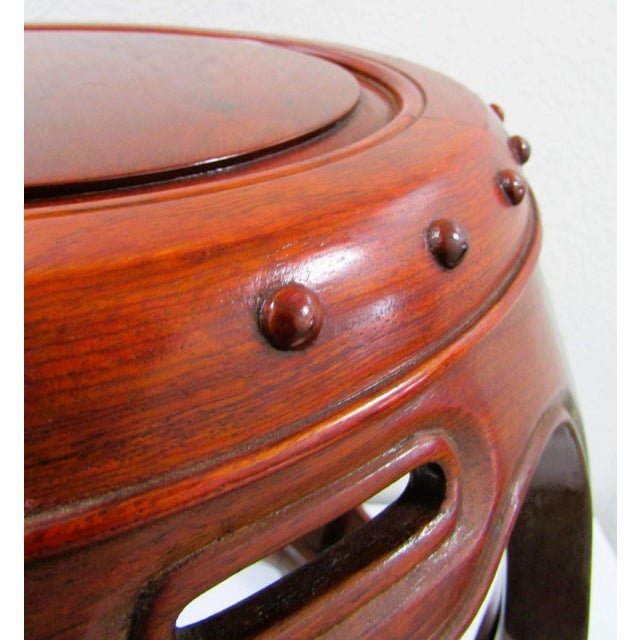 Vintage Rosewood Hollywood Regency Barrel Stool Drum Plant Stand For Sale - Image 9 of 12