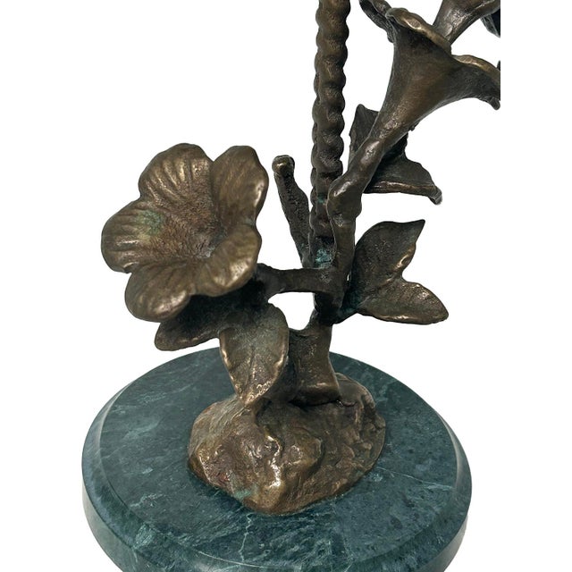 Brass and Marble Hummingbird & Flower Tabletop Vanity Mirror For Sale - Image 10 of 12