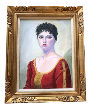 Original Vintage Female Portrait Painting Gilt Wood Frame
