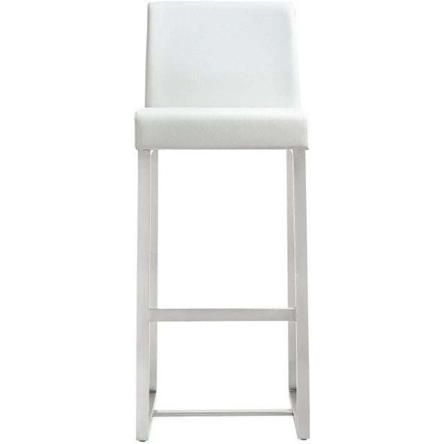 Denmark White Vegan Leather & Steel Bar Stools - Set of 2 For Sale - Image 4 of 11
