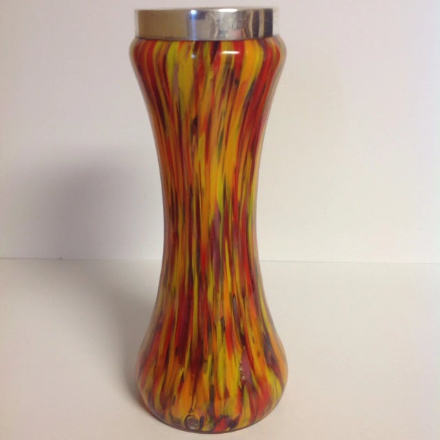 19th Century Sterling Mounted Colorful Vase Hallmarked. Beautiful multicolored glass!