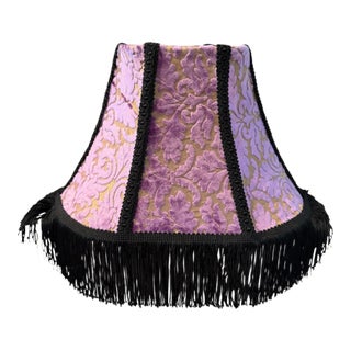 Vintage Purple Velvet & Gold Leaf Lamp Shade With Black Rayon Chainette Fringe For Sale