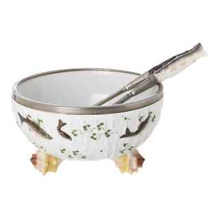 Porcelain Salad Bowl with Serving Utensils, Set of 3 For Sale