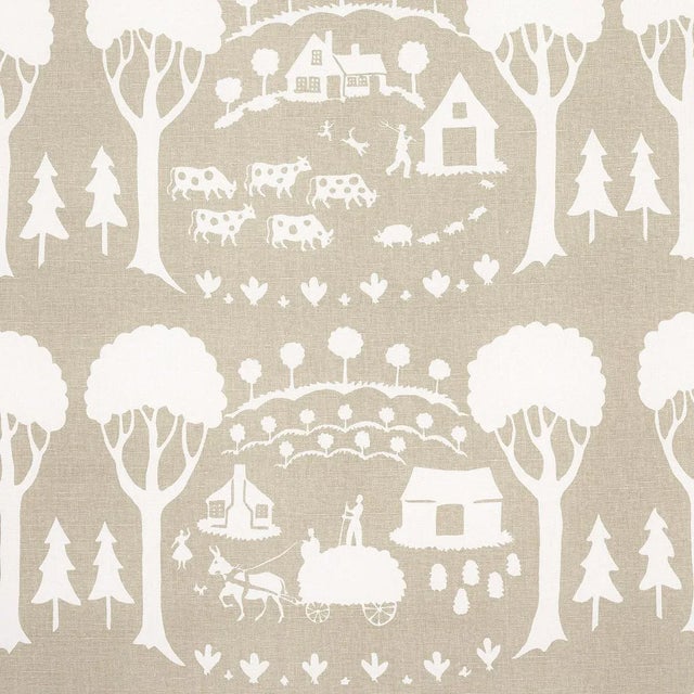 Sample - Schumacher Farm Scene Fabric in Neutral For Sale